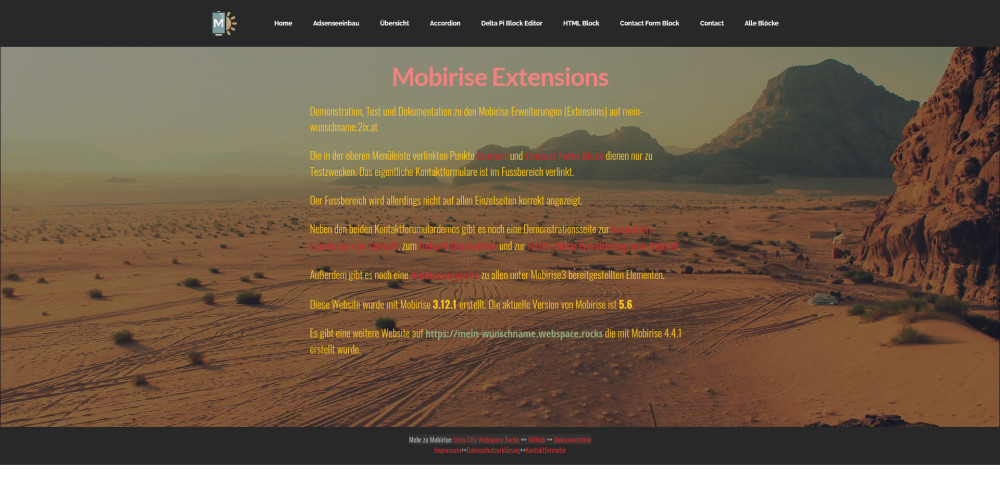 Mobirise Testwebsite auf mein-wunschname.2ix.at